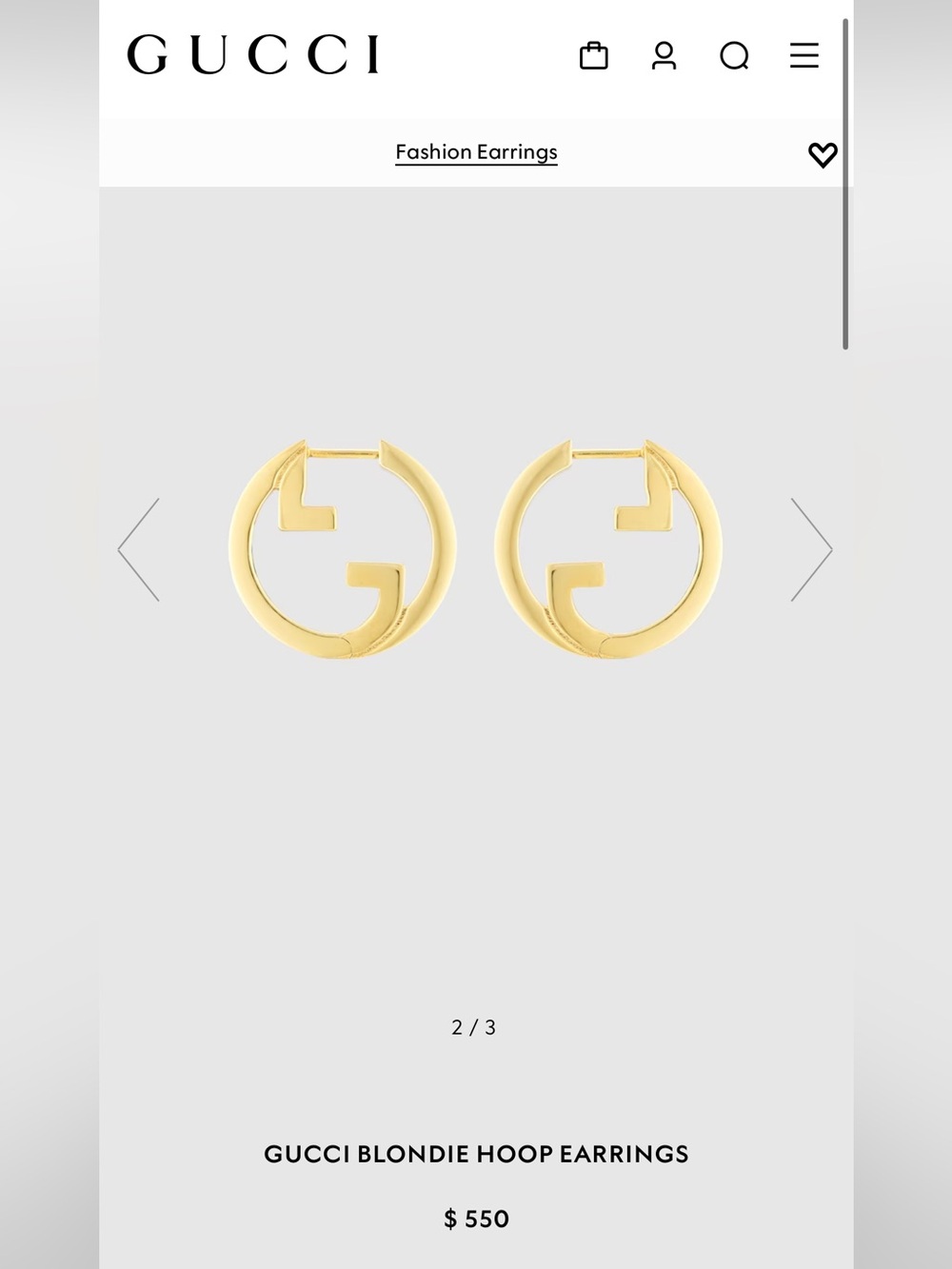 GUCCI Blondie Gold Hoop Earrings logo